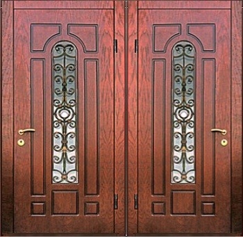 Металлическая дверь со стеклом с массивом с 2-х сторон ОС-11